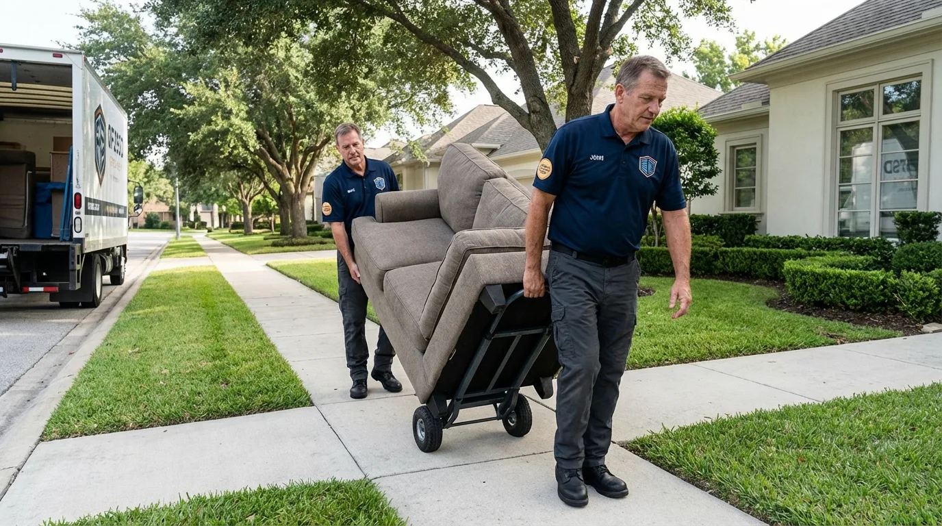 Local residential moving crew loading furniture in Bangs, TX